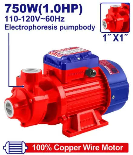 [ULWPPV07501] BOMBA DE AGUA PERIFÉRICA DE ALTO RENDIMIENTO 750W 1 HP VOLTAJE: 110-120V. FLUJO MÁXIMO: 46L. SUCCIÓN: 8M EMTOP