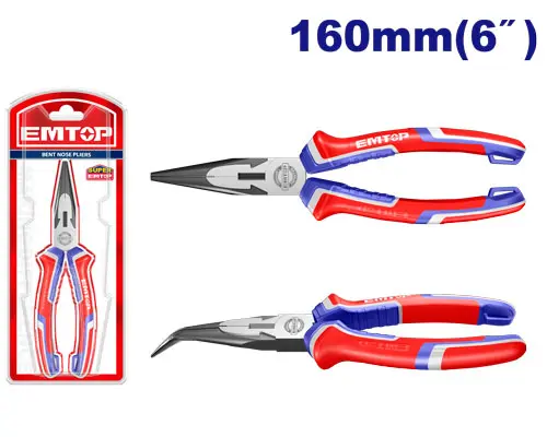 [EPLRB0611] BENT NOSE PLIERS 6" 160 MM POLISHED STEEL, ANTI-RUST FINISH, TWO-COLOR ERGONOMIC HANDLE FOR PROFESSIONAL USE EMTOP