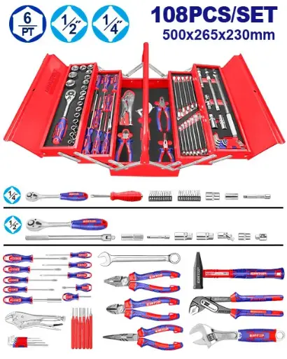 [EHTS00108] PIECE TOOL 108 SET IN METAL TOOL CHEST, COMPLETE HAND TOOLS KIT FOR MECHANICAL, MAINTENANCE AND PROFESSIONAL USE EMTOP
