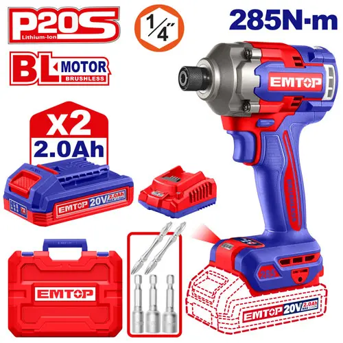 [ULCIRL2028] ATORNILLADOR IMPACTO INALAMBRICO 1/4" 20V 285 NM MOTOR SIN ESCOBILLAS INCLUYE 2 BATERIA 2.0AH CARGADOR Y ACCESORIOS