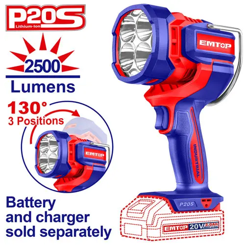 [ELWLI20885] LAMPARA DE TRABAJO 20V 2500LM ESCUALIZABLE 130° BATERIA Y CARGADOR SE VENDEN POR SEPARADO